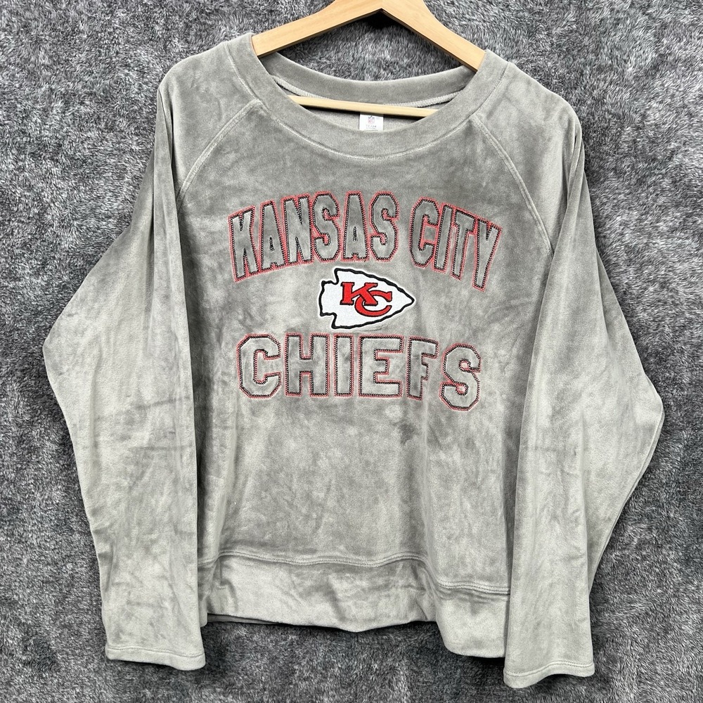 Kansas City Chiefs NFL Team Women's Large Sleepwear Lounge Top Fleece Gray Red